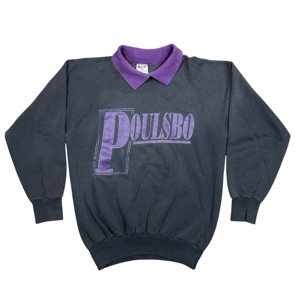 Vintage 80s Poulsbo Sweatshirt Men’s Medium
Faded Black Purple Collared Pullover